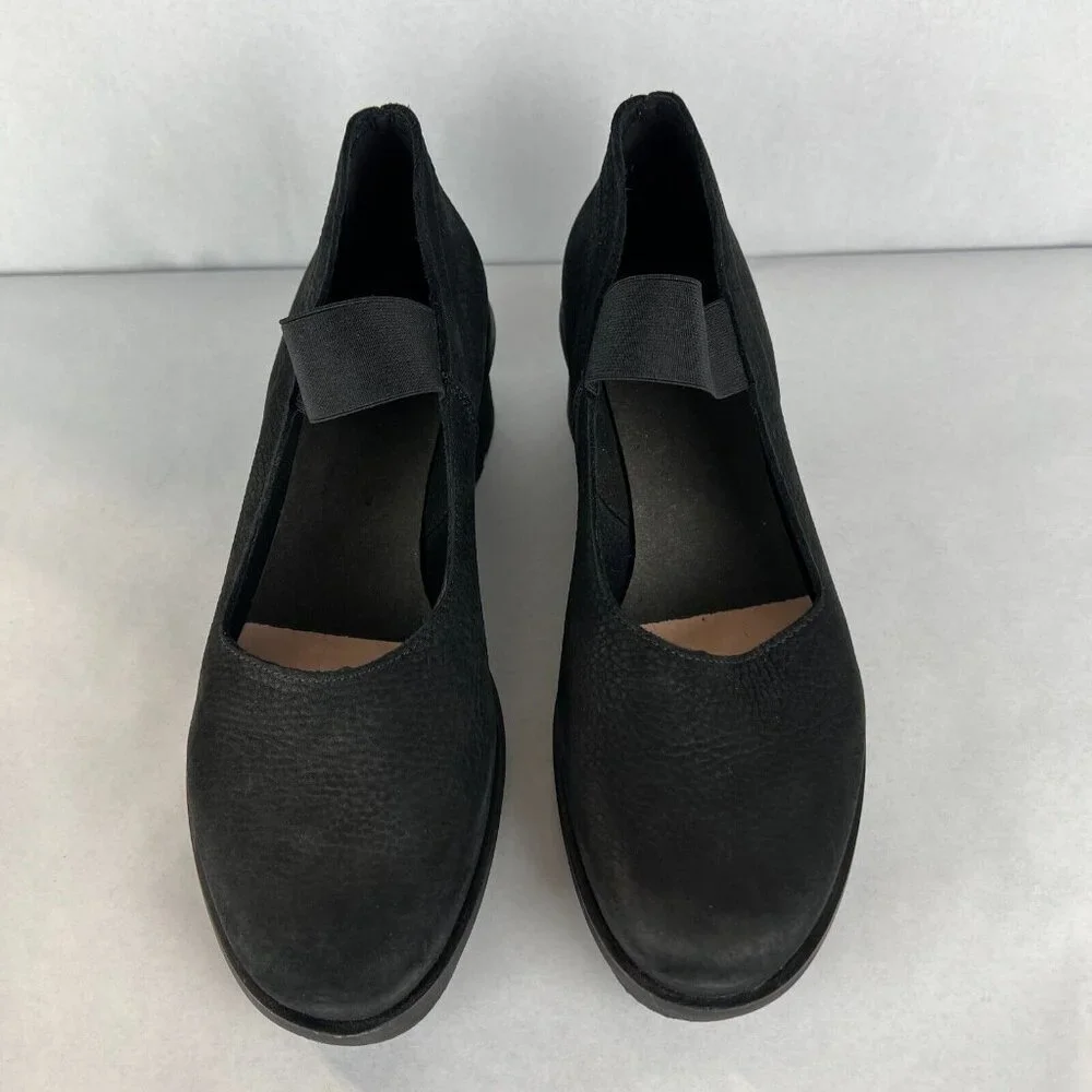 Loints Of Holland Maryjane Shoes Womens 41 9.5 10 Black‎ Wedge Pebbled Leather